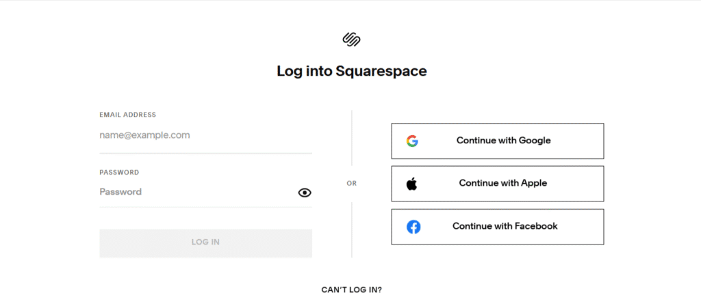 Login page